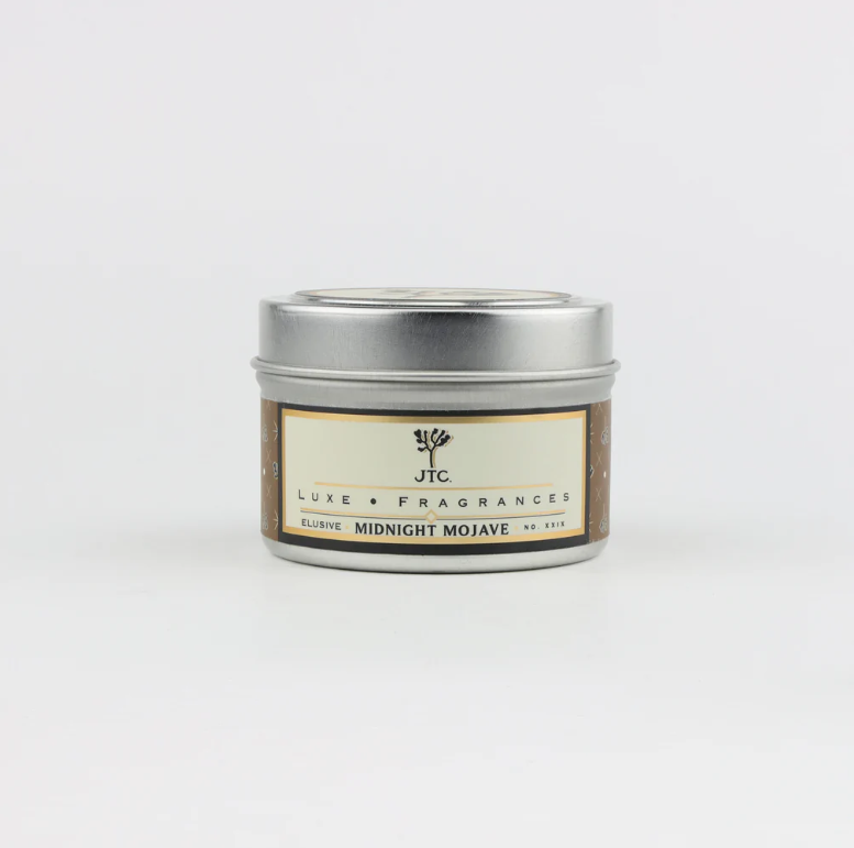 Luxe Candle in 4oz Travel Tin
Take our scents on the go wherever you may roam. Travel compact, light, and glass free on any wanderlust adventures. Midnight Mojave is a unique blend of earthy incense top notes with bottom notes of sweet meditation herbs. Guaranteed to be a new favorite!
4 oz. | 20-25 hours burn time
Premium blended soy wax
Cotton core wick