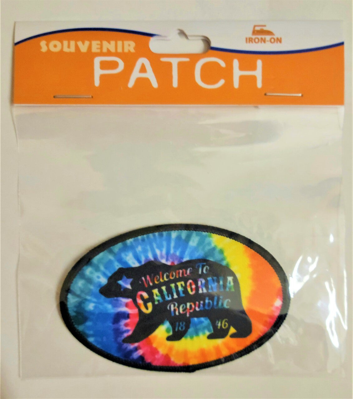 California Tie Dye Bear Iron on Patch