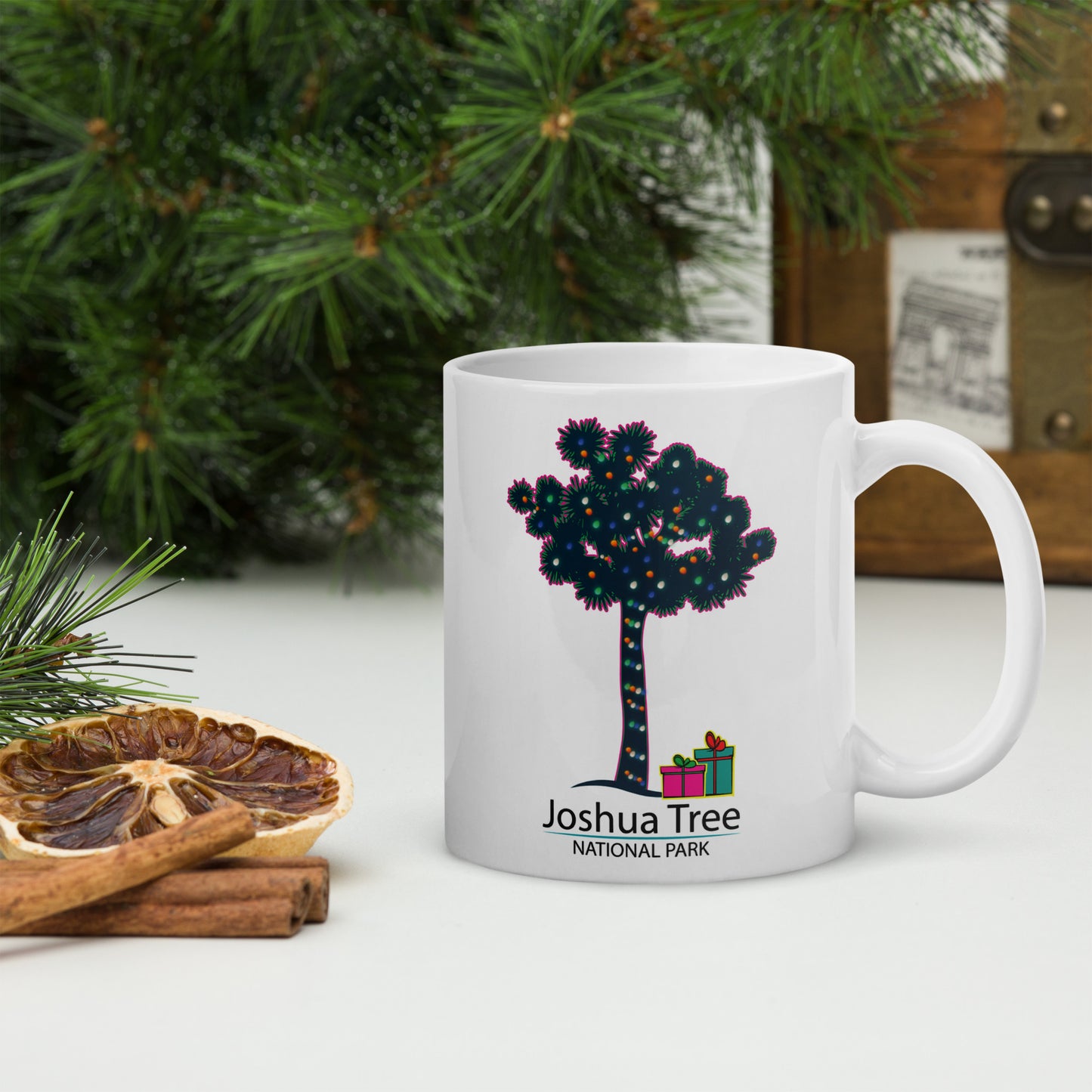 Joshua Tree Lit Tree with Gifts Holiday Mug