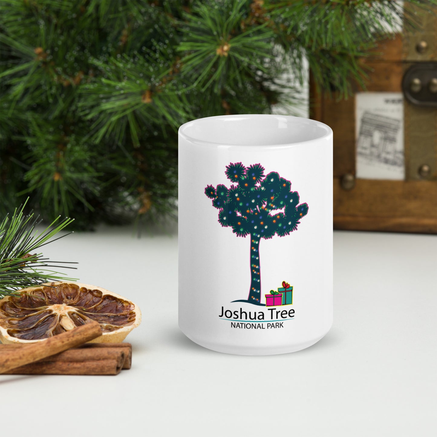 Joshua Tree Lit Tree with Gifts Holiday Mug