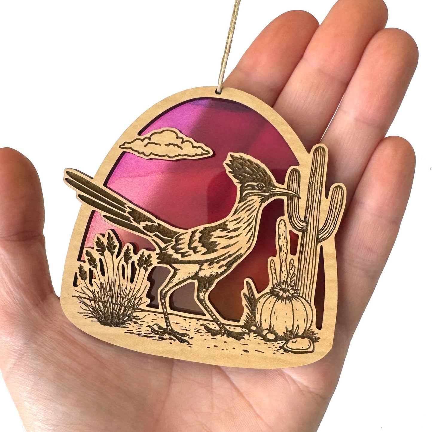 Roadrunner Sunset Wood Ornament