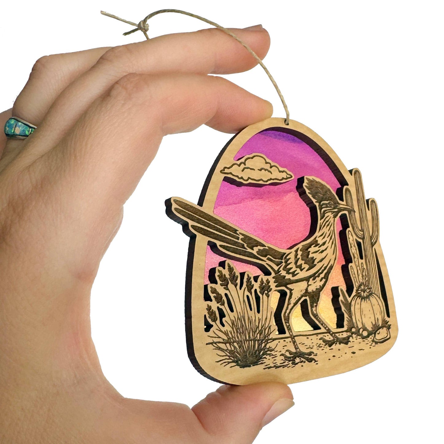 Roadrunner Sunset Wood Ornament