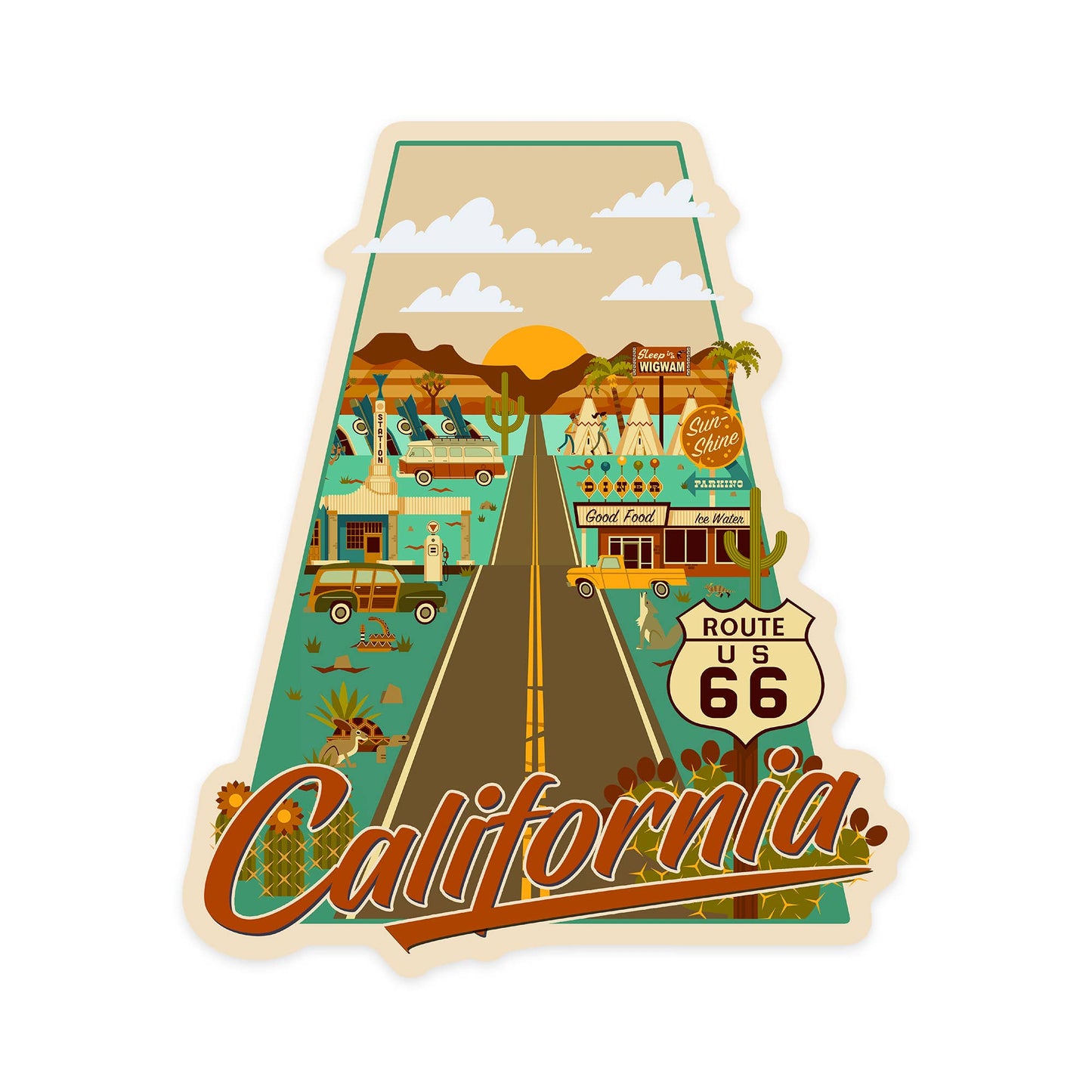 California Route 66 Geometric Sticker