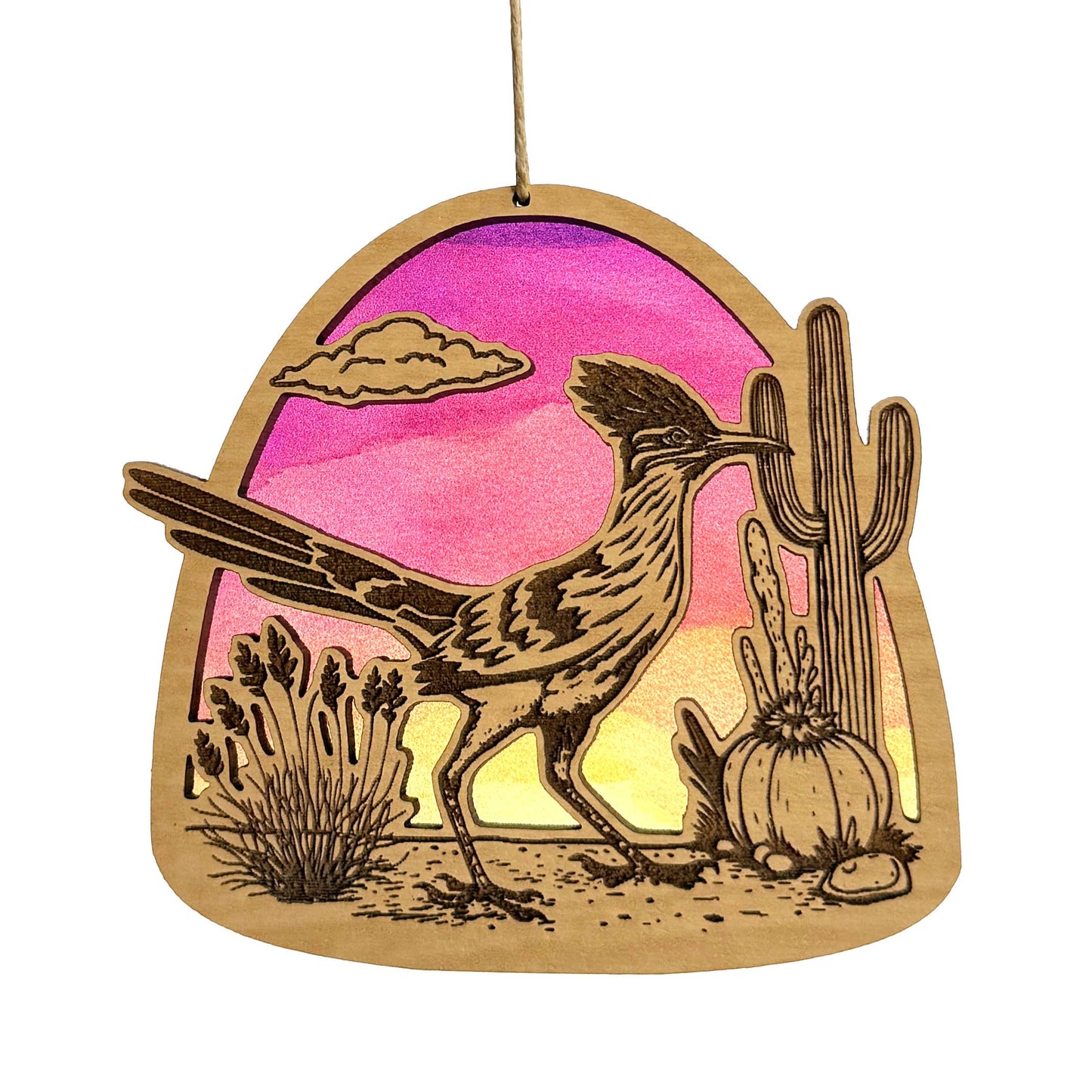 Roadrunner Sunset Wood Ornament