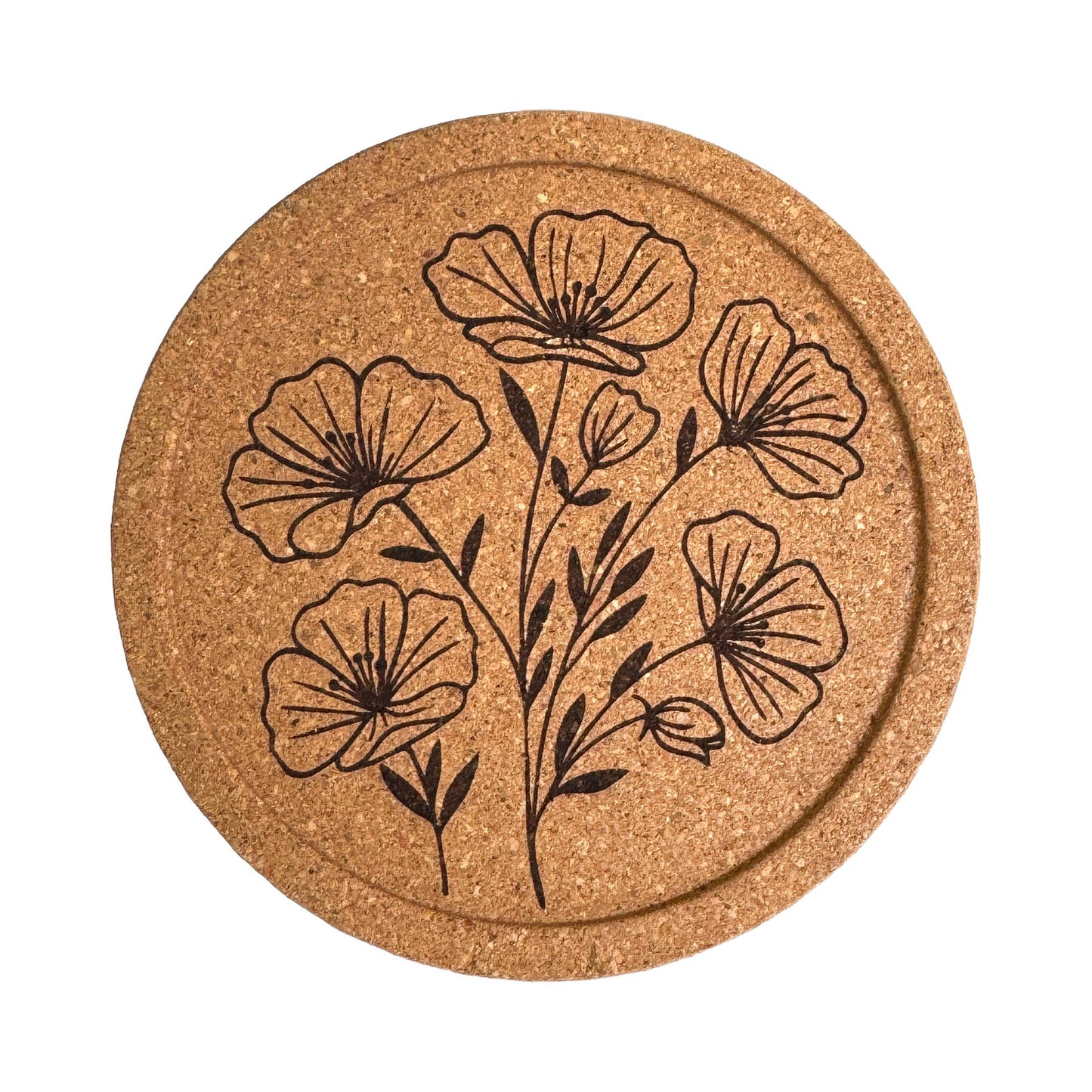 Wildflower Engraved Cork Coaster