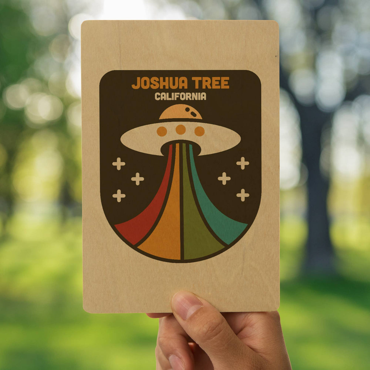 Joshua Tree California Vector UFO Wood Postcard