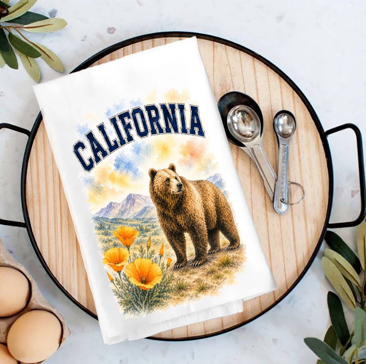 California Bear Poppy Cotton Tea Towel