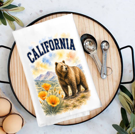 California Bear Poppy Cotton Tea Towel