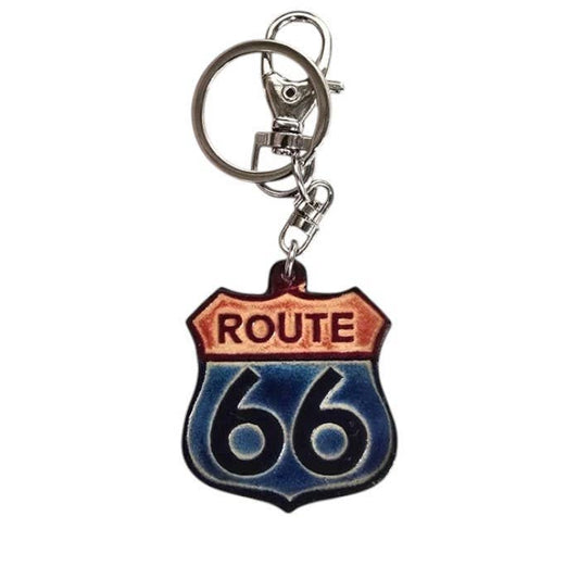 Handmade Leather Route 66 Keychain