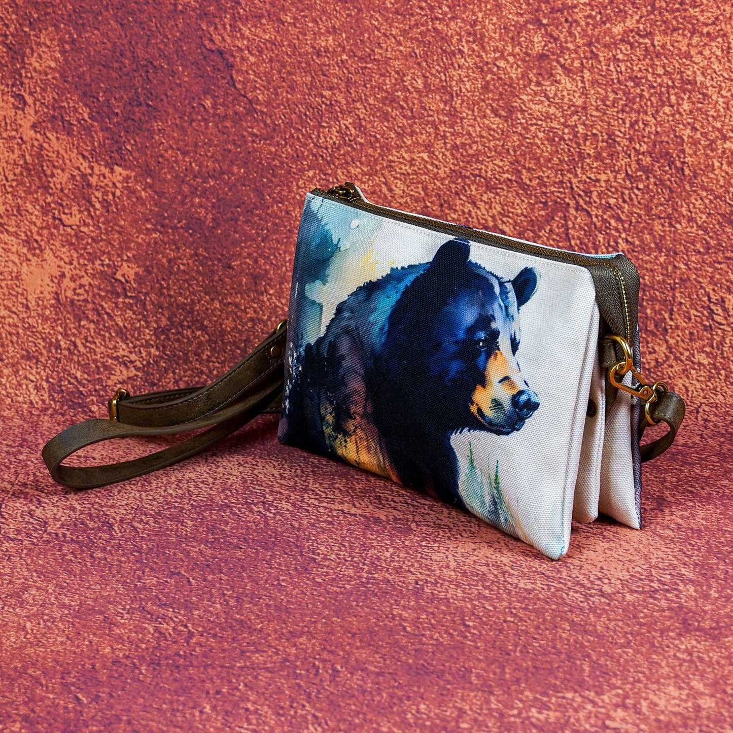 Black Bear Canvas Crossbody Bag