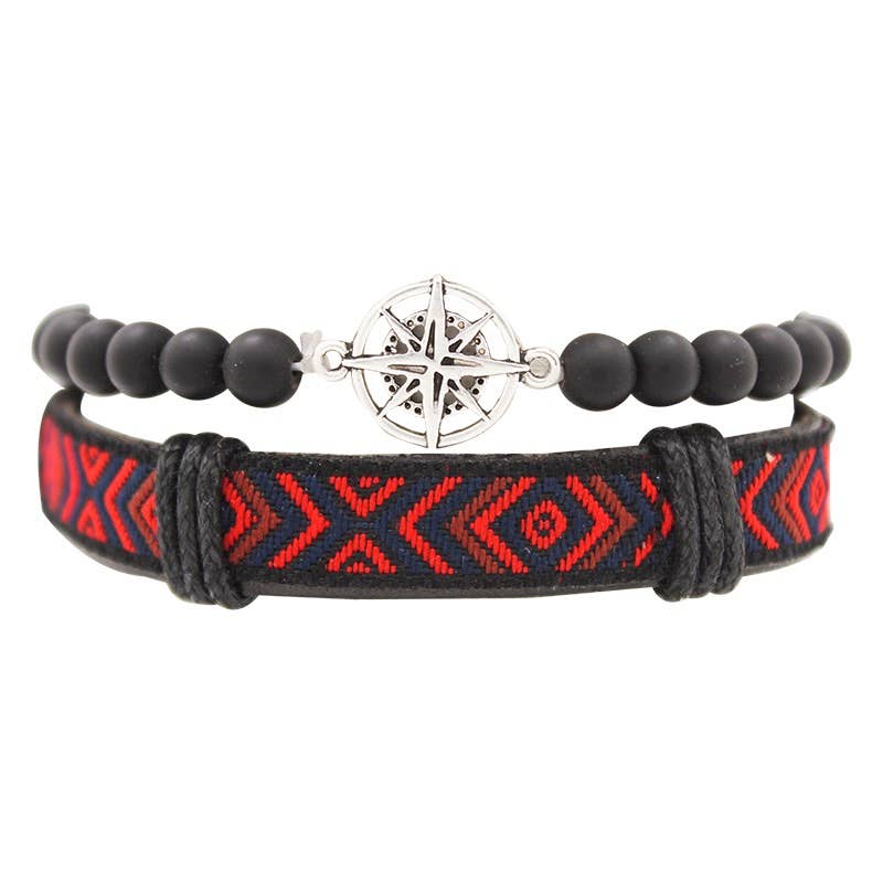 Red and Black Compass Charm Bracelet