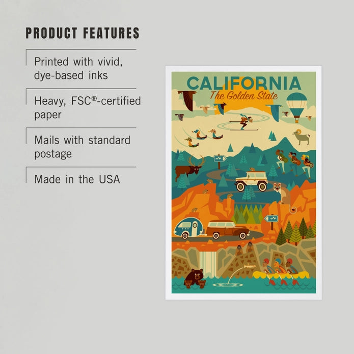 California Golden State Geometric Postcard