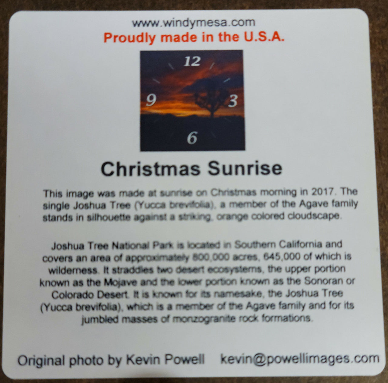 Christmas Sunrise Clock by Kevin Powell Back Info