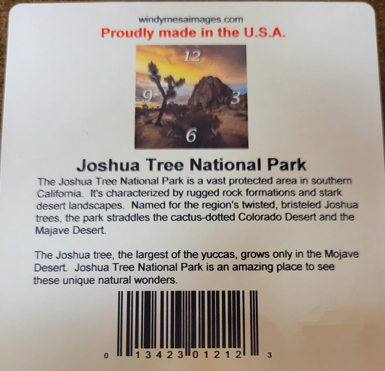 Joshua Tree Rock Pillar Clock Back Info