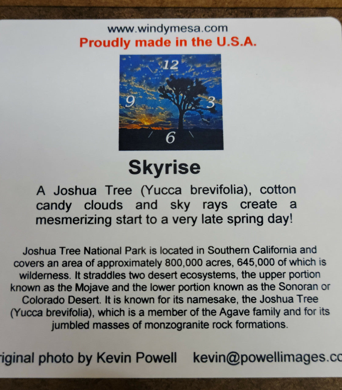 Skyrise Clock by Kevin Powell Back Info