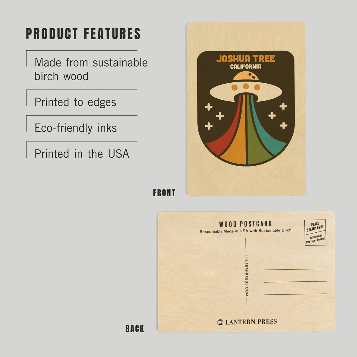 Joshua Tree California Vector UFO Wood Postcard