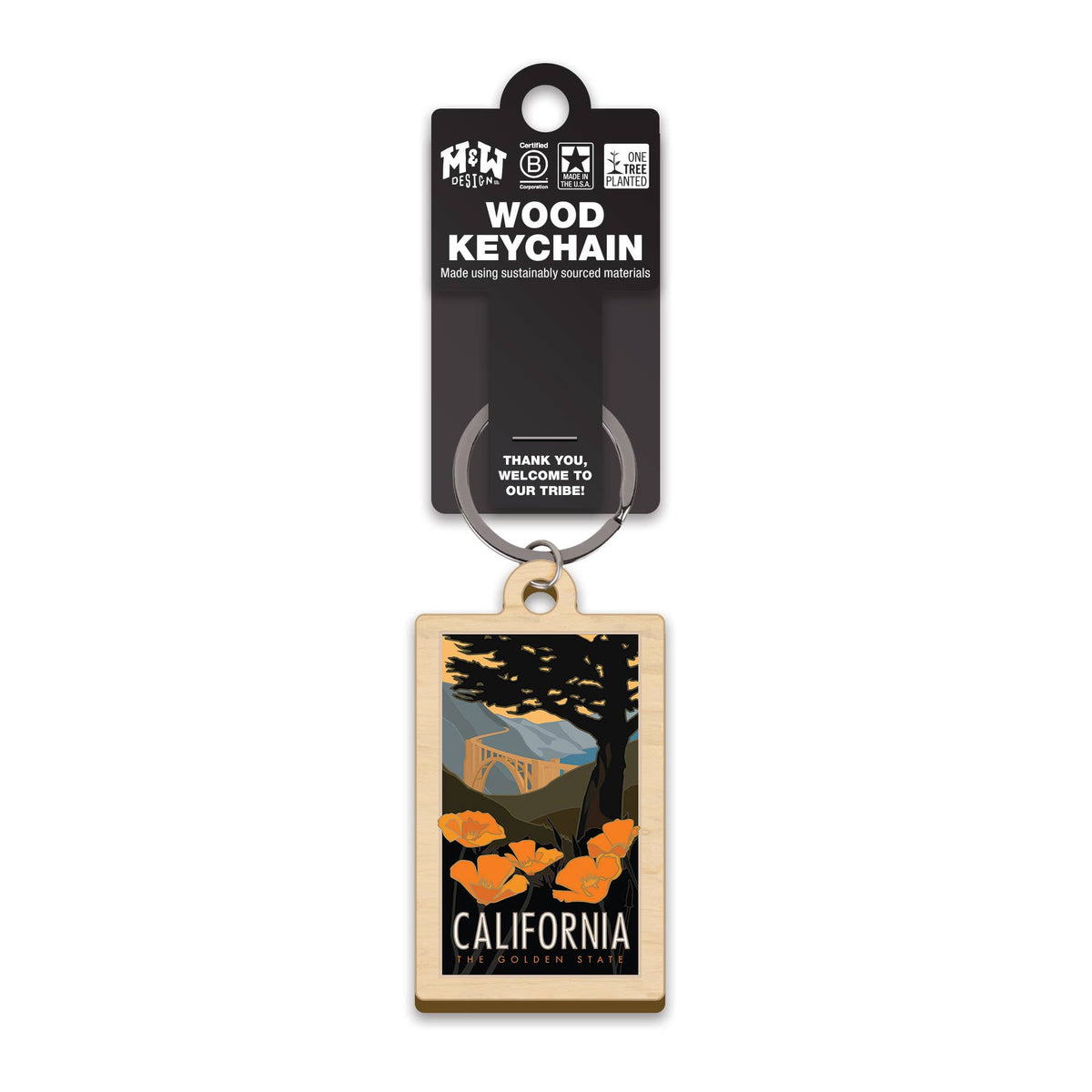 California The Golden State Wood Keychain
