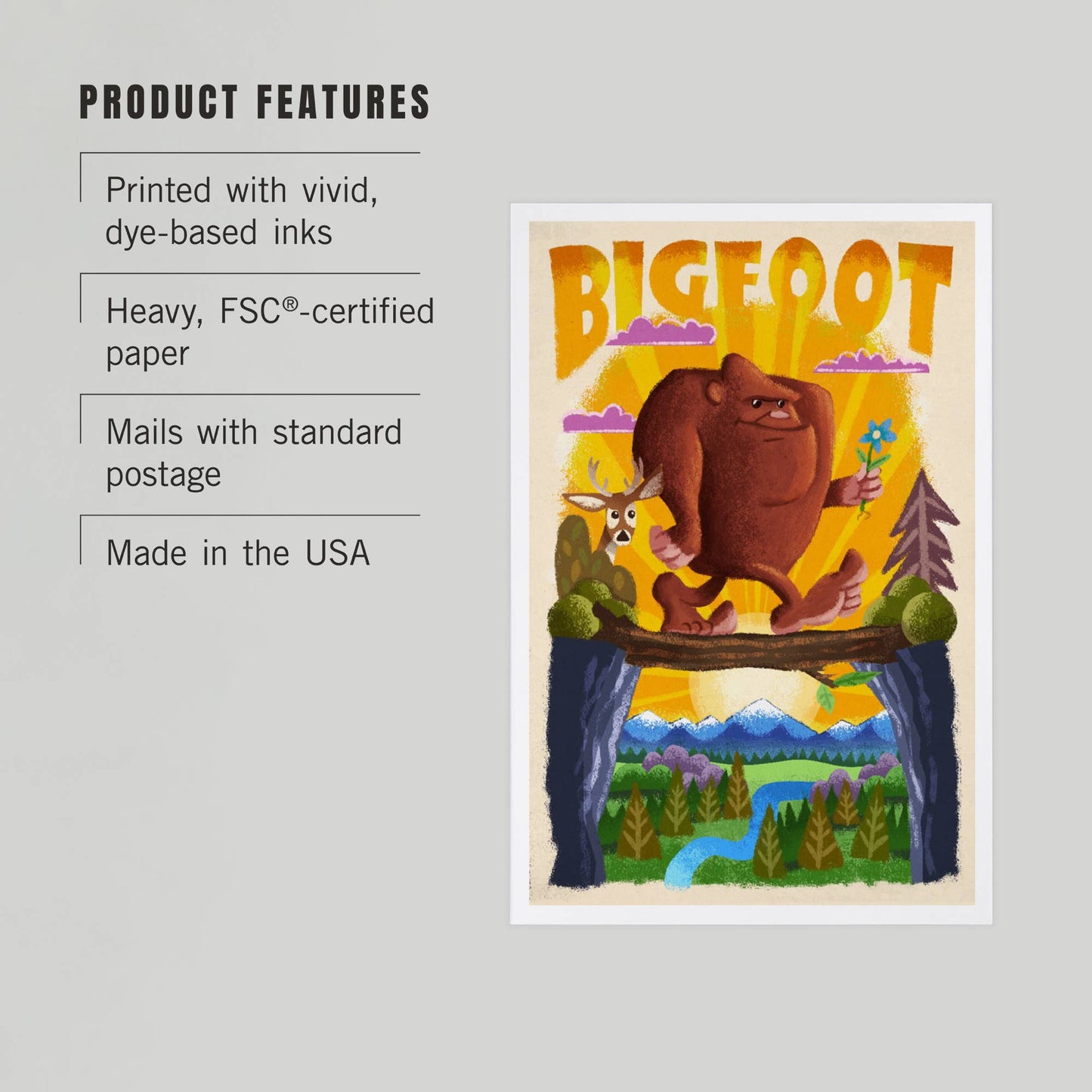 Bigfoot Mid-Century Inspired Postcard