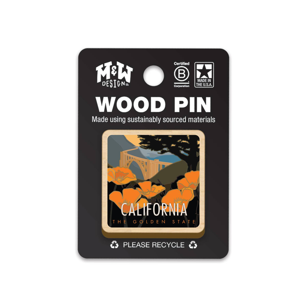 California The Golden State Wood Pin