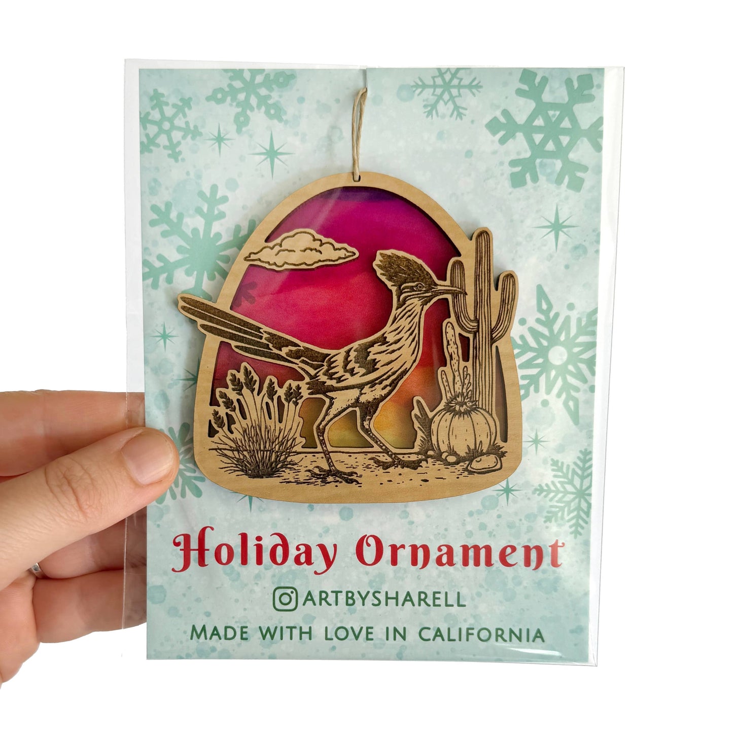 Roadrunner Sunset Wood Ornament