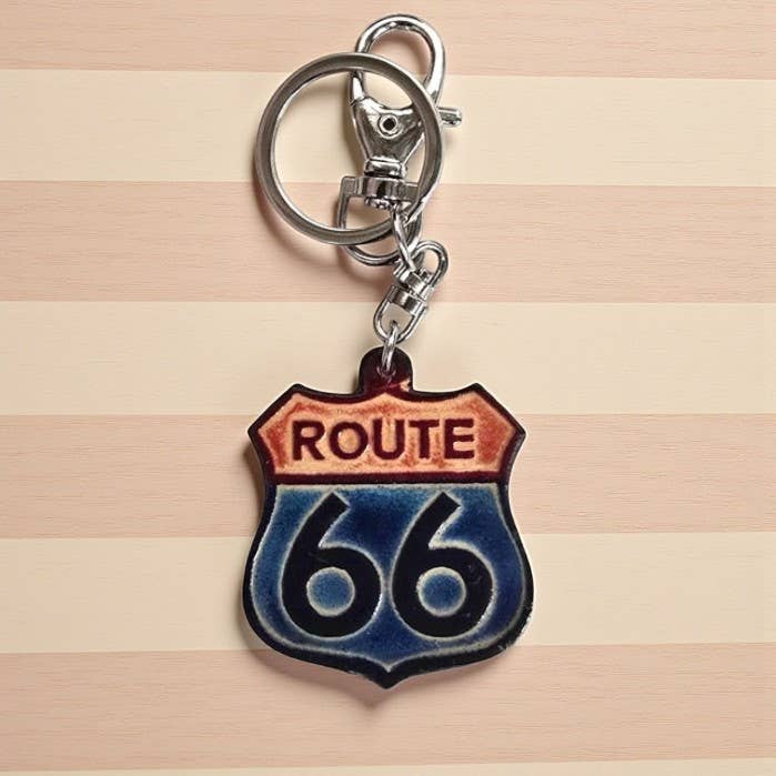 Handmade Leather Route 66 Keychain
