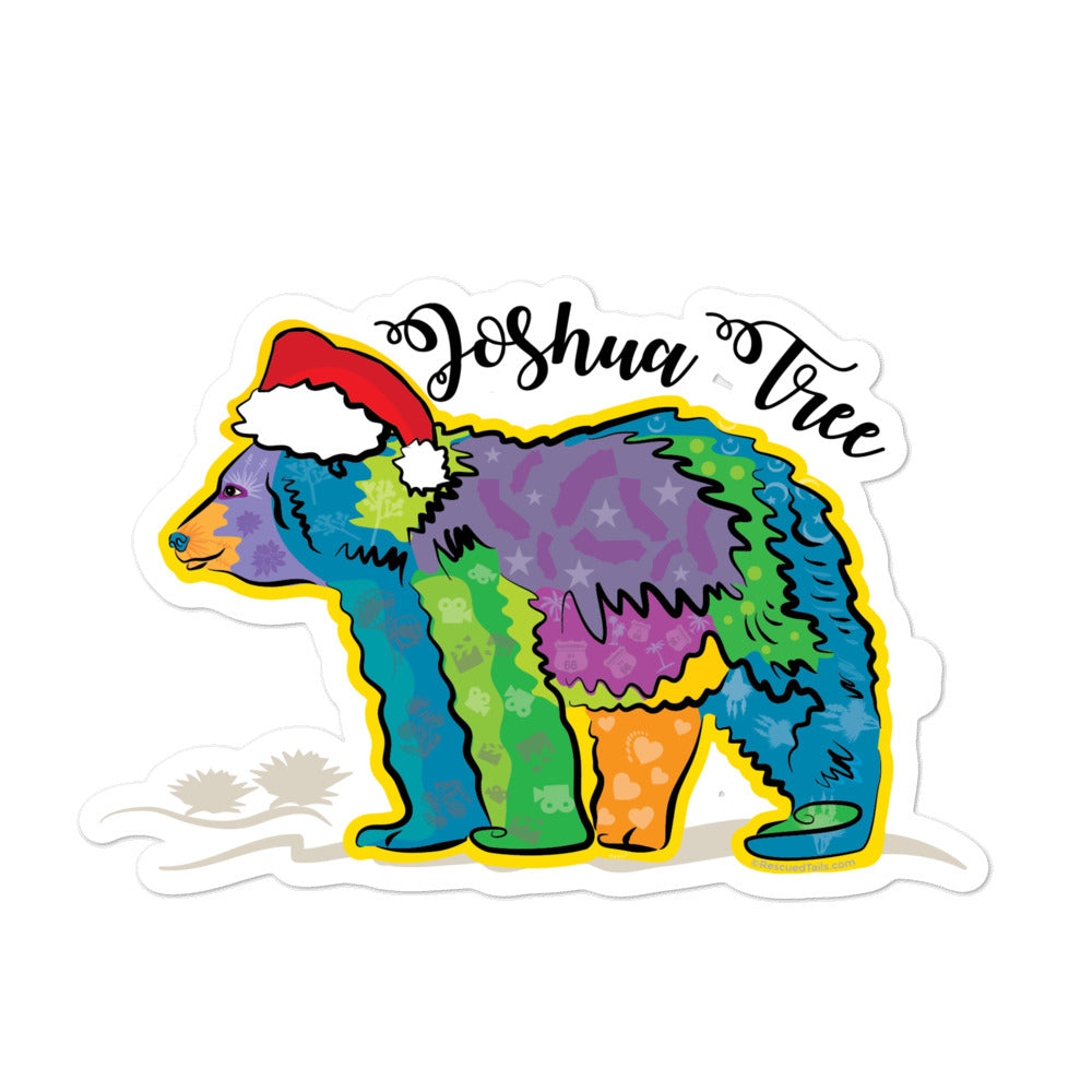 CA Bear with Santa Hat, Bubble-free Holiday Stickers (3 sizes)