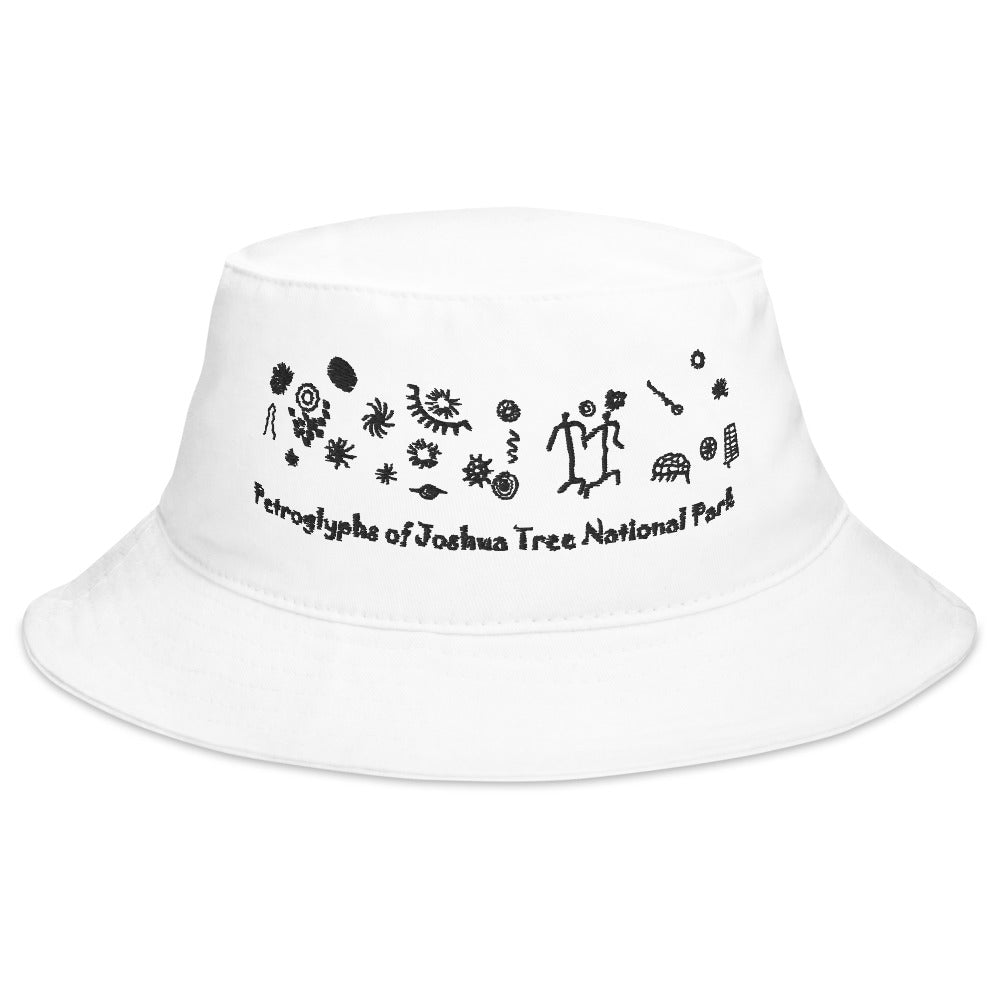 White Bucket Hat Featuring Petroglyphs of Joshua Tree National Park