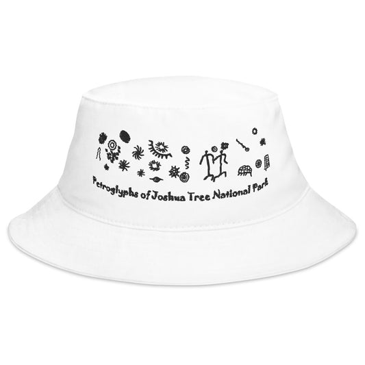 White Bucket Hat Featuring Petroglyphs of Joshua Tree National Park