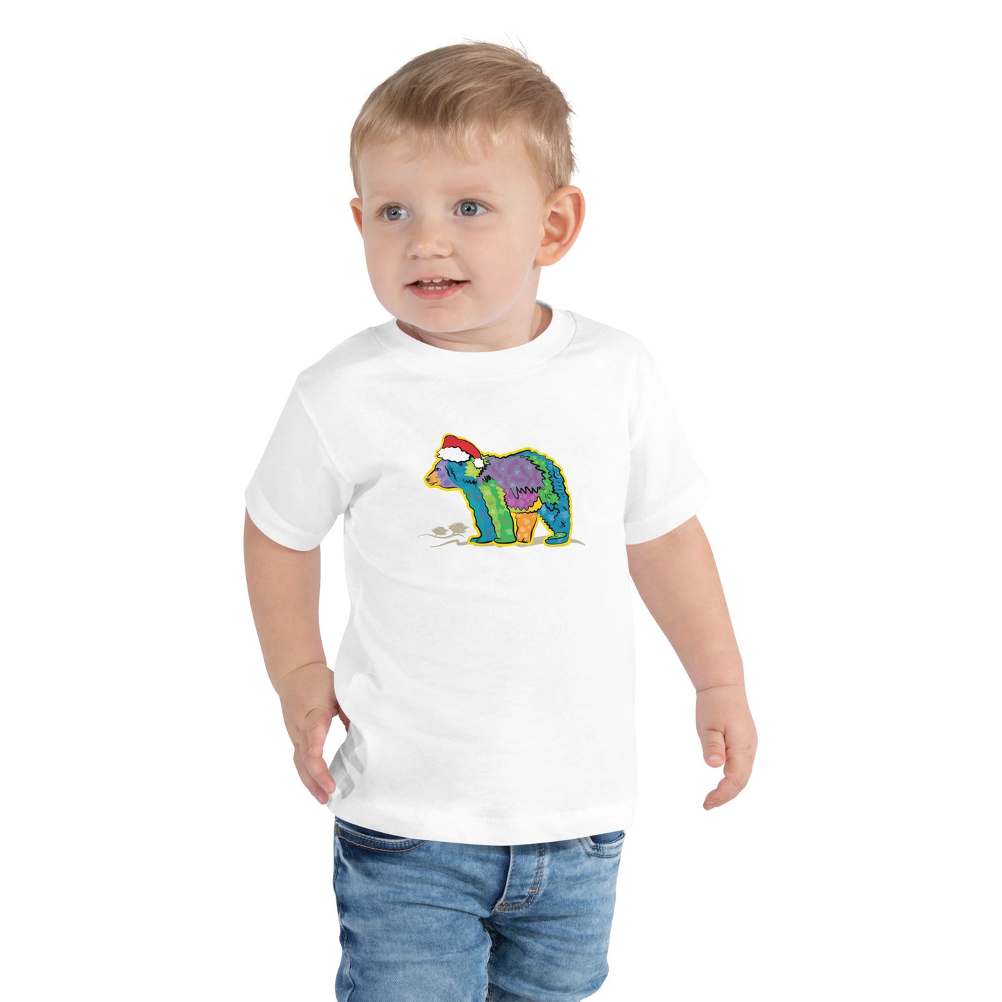 California Bear with Santa Hat Toddler Short Sleeve Tee (in 2 colors)