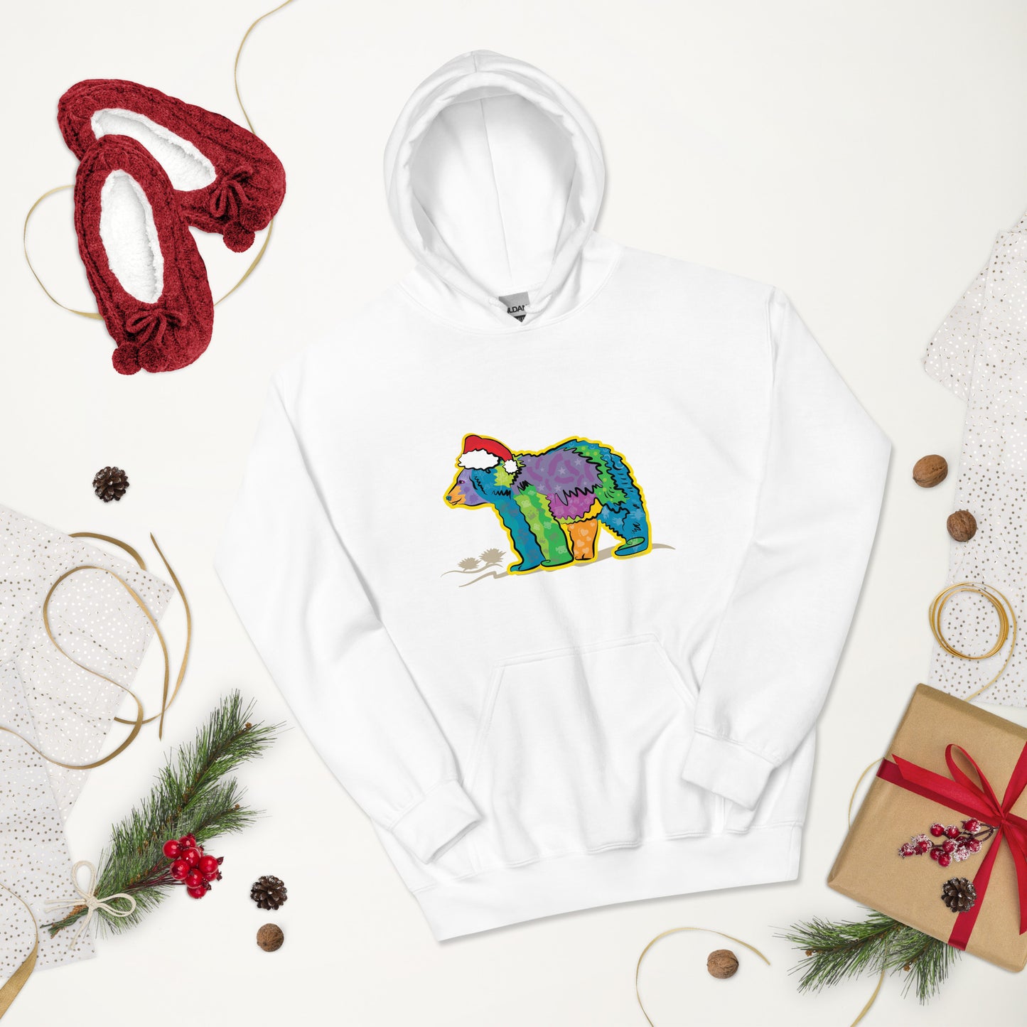 California Bear with Santa Hat Unisex Hoodie (in 4 colors)