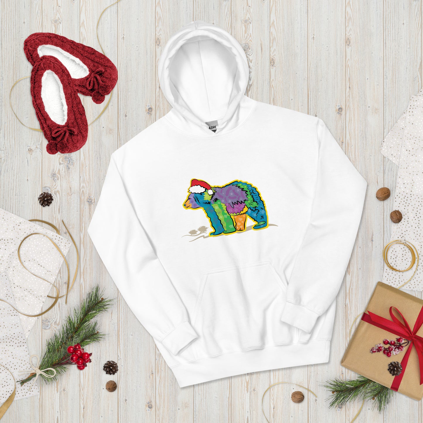 California Bear with Santa Hat Unisex Hoodie (in 4 colors)