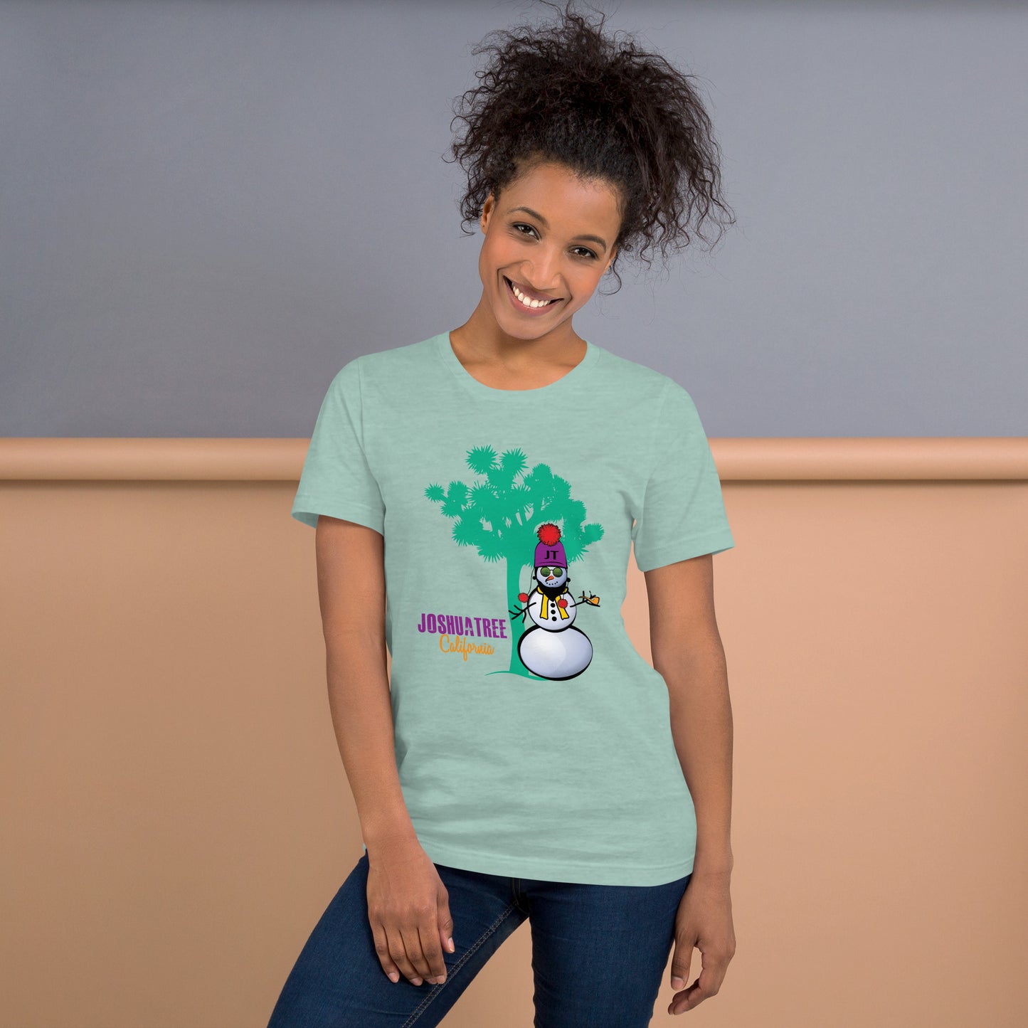 Joshua Tree Snowman Short-Sleeve Unisex Holiday T-Shirt (in multiple colors)